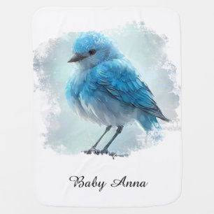 *~* Whimsical Cute Detailed Blue Bird AP54  Art Baby Blanket
