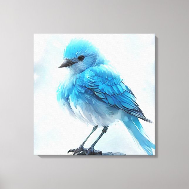 *~* Whimsical Cute Detailed Blue Bird AP54  Art Canvas Print (Front)