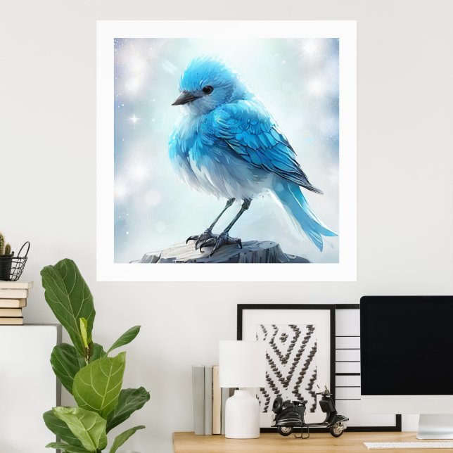 *~* Whimsical Cute Detailed Blue Bird AP54  Art Poster (Home Office)