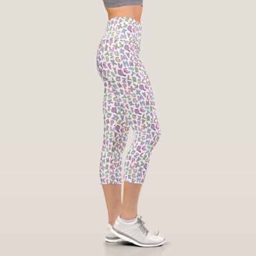 Whimsical cute doodle alphabet letters  capri leggings