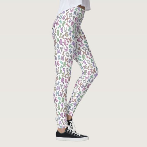 Whimsical cute doodle alphabet letters leggings