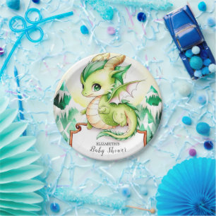 Whimsical Cute Dragon Baby Shower Paper Plates