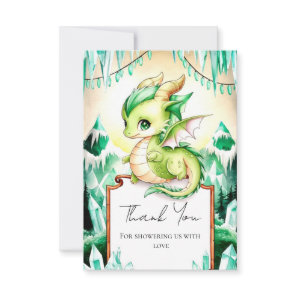 Whimsical Cute Dragon Baby Shower Thank You Card