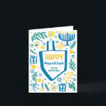 Whimsical Cute Dreidel Menorah CUSTOM HANUKKAH Holiday Card<br><div class="desc">Perfect cute card for a fun holiday card! Hand made art for you! FULLY CUSTOMIZABLE! Click on “Personalize” above to edit the text. Click "edit using design tool" to adjust the fonts, colors and placements. (check my shop for alternate designs too) This is a folded card, check my shop for...</div>