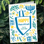 Whimsical Cute Dreidel Menorah CUSTOM HANUKKAH Holiday Card<br><div class="desc">Perfect cute card for a fun holiday card! Hand made art for you! FULLY CUSTOMIZABLE! Click on “Personalize” above to edit the text. Click "edit using design tool" to adjust the fonts, colors and placements. (check my shop for alternate designs too) This is a folded card, check my shop for...</div>
