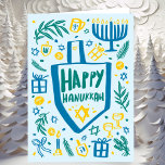 Whimsical Cute Dreidel Menorah CUSTOM HANUKKAH Holiday Card<br><div class="desc">Perfect cute card for a fun holiday card! Hand made art for you! FULLY CUSTOMIZABLE! Click on “Personalize” above to edit the text on the inside of the card. Click "edit using design tool" to adjust the fonts, colors and placements. (check my shop for alternate designs too) This is a...</div>