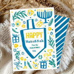 Whimsical Cute Dreidel Menorah CUSTOM HANUKKAH Holiday Card<br><div class="desc">Perfect cute card for a fun holiday card! Hand made art for you! FULLY CUSTOMIZABLE! Click on “Personalize” above to edit the text. Click "edit using design tool" to adjust the fonts, colors and placements. (check my shop for alternate designs too) This is a flat card, check my shop for...</div>