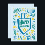 Whimsical Cute Dreidel Menorah CUSTOM HANUKKAH Holiday Postcard<br><div class="desc">Perfect cute card for a fun holiday card! Hand made art for you! FULLY CUSTOMIZABLE! Click "edit using design tool" to add your own custom text. (check my shop for alternate designs too) This is a postcard, check my shop for folded cards and flat cards too, as well as digital...</div>