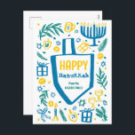 Whimsical Cute Dreidel Menorah CUSTOM HANUKKAH Holiday Postcard<br><div class="desc">Perfect cute card for a fun holiday card! Hand made art for you! FULLY CUSTOMIZABLE! Click on “Personalize” above to edit the text. Click "edit using design tool" to adjust the fonts, colors and placements. (check my shop for alternate designs too) This is a postcard, check my shop for folded...</div>