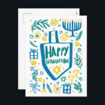 Whimsical Cute Dreidel Menorah CUSTOM HANUKKAH Holiday Postcard<br><div class="desc">Perfect cute card for a fun holiday card! Hand made art for you! FULLY CUSTOMIZABLE! Click "edit using design tool" to add your own custom text. (check my shop for alternate designs too) This is a postcard, check my shop for folded cards and flat cards too, as well as digital...</div>
