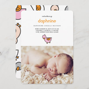 Whimsical Cute Ducklings Photo Baby Girl Birth Announcement