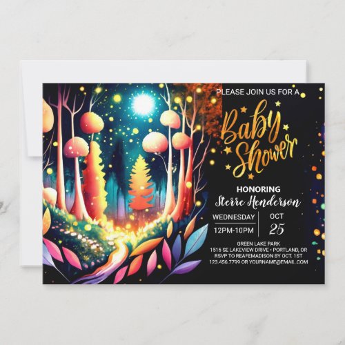 Whimsical Cute Editable Fireflies Baby Shower Invitation