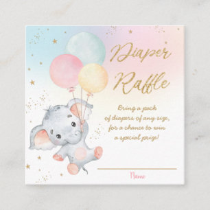 Whimsical Cute Elephant Balloons Diaper Raffle En Enclosure Card