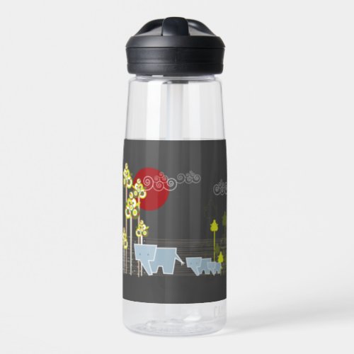 Whimsical Cute Elephant Family In Forest Trees Sun Water Bottle