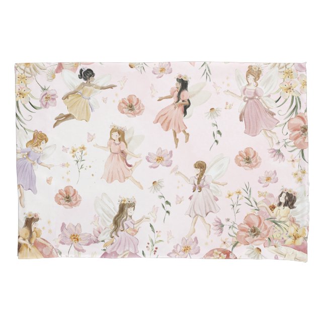 Whimsical Cute Fairies Wildflower Garden Meadow  Pillow Case (Front)