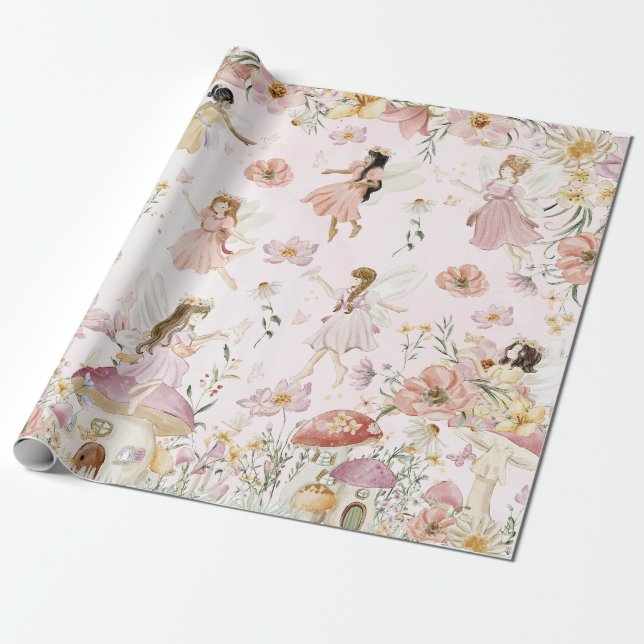 Whimsical Cute Fairies Wildflower Garden Meadow  Wrapping Paper (Unrolled)
