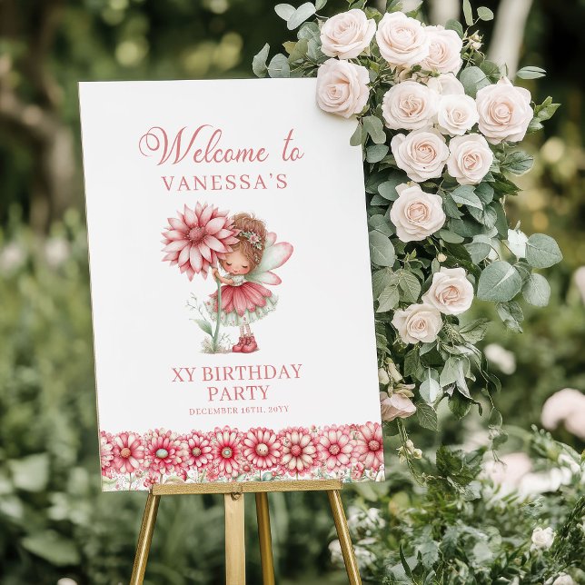Whimsical Cute Fairy Blush Pink 1st Birthday Poster (Whimsical Cute Fairy Blush Pink 1st Birthday Welcome Sign)