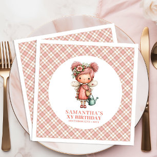 Whimsical Cute Fairy Pink Floral 1st Birthday   Paper Dinner Napkins