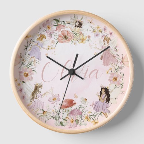 Whimsical Cute Fairy Wildflower Garden Meadow Clock