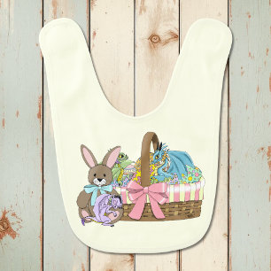 Whimsical Cute Fantasy Dragons Easter Basket Baby Bib