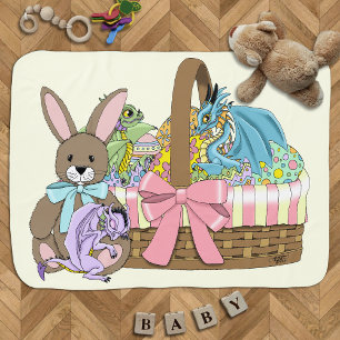 Whimsical Cute Fantasy Dragons Easter Basket Baby Blanket