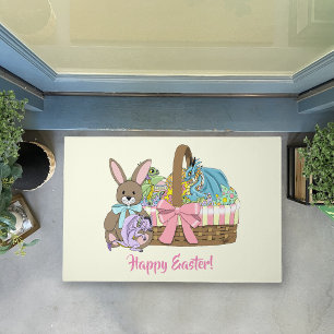 Whimsical Cute Fantasy Dragons Easter Basket Doormat