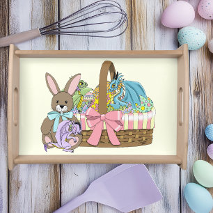 Whimsical Cute Fantasy Dragons Easter Basket Serving Tray