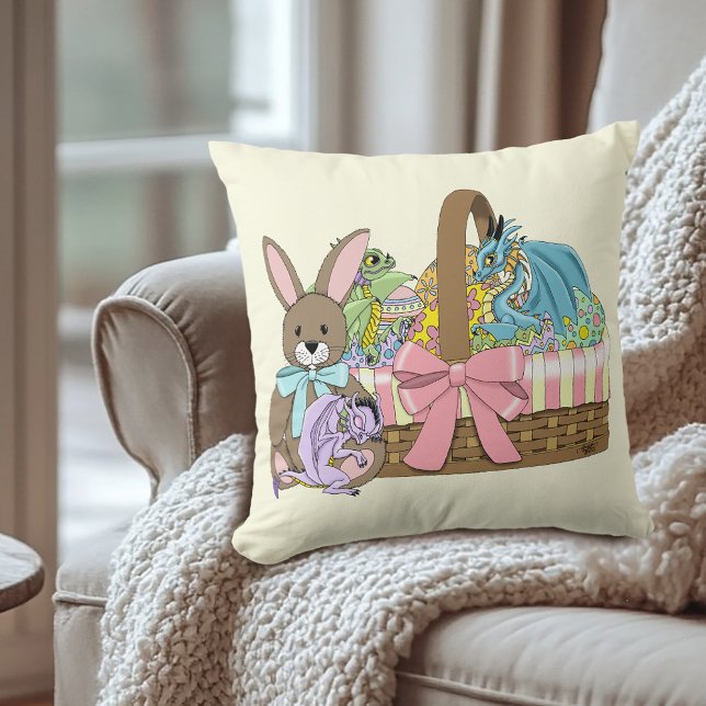 Whimsical Cute Fantasy Dragons Easter Basket  Throw Pillow (Creator Uploaded)
