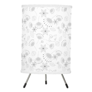 Whimsical Cute Floral And Bird Pattern On White Tripod Lamp by LouiseBDesigns at Zazzle