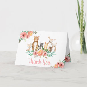Whimsical Cute Floral Woodland Animals Baby Shower Letterpress Thank You Card