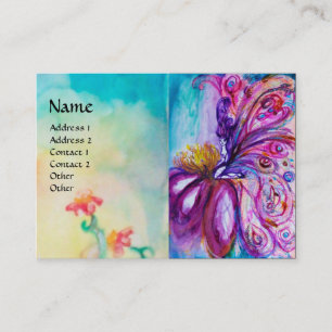 WHIMSICAL CUTE FLOWER FAIRY IN PINK,GOLD SPARKLES BUSINESS CARD