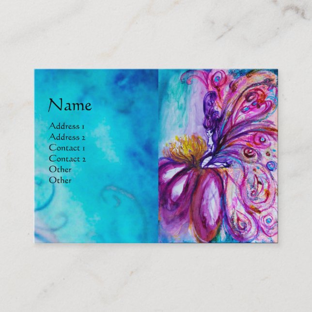 WHIMSICAL CUTE FLOWER FAIRY IN PINK,GOLD SPARKLES BUSINESS CARD (Front)