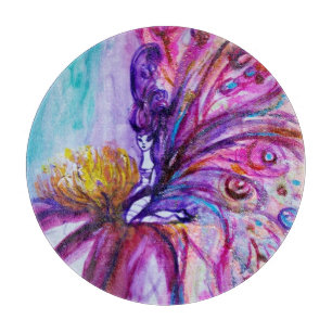 WHIMSICAL CUTE FLOWER FAIRY IN PINK,GOLD SPARKLES CUTTING BOARD