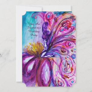 WHIMSICAL CUTE FLOWER FAIRY IN PINK,GOLD SPARKLES INVITATION