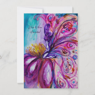WHIMSICAL CUTE FLOWER FAIRY IN PINK,GOLD SPARKLES INVITATION