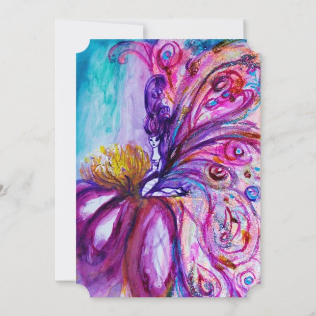 WHIMSICAL CUTE FLOWER FAIRY IN PINK,GOLD SPARKLES INVITATION (Front)