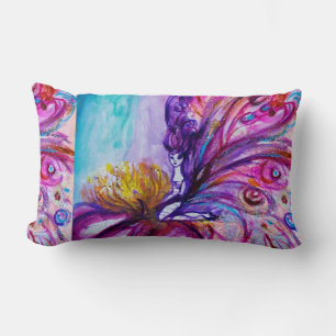 WHIMSICAL CUTE FLOWER FAIRY IN PINK,GOLD SPARKLES LUMBAR PILLOW