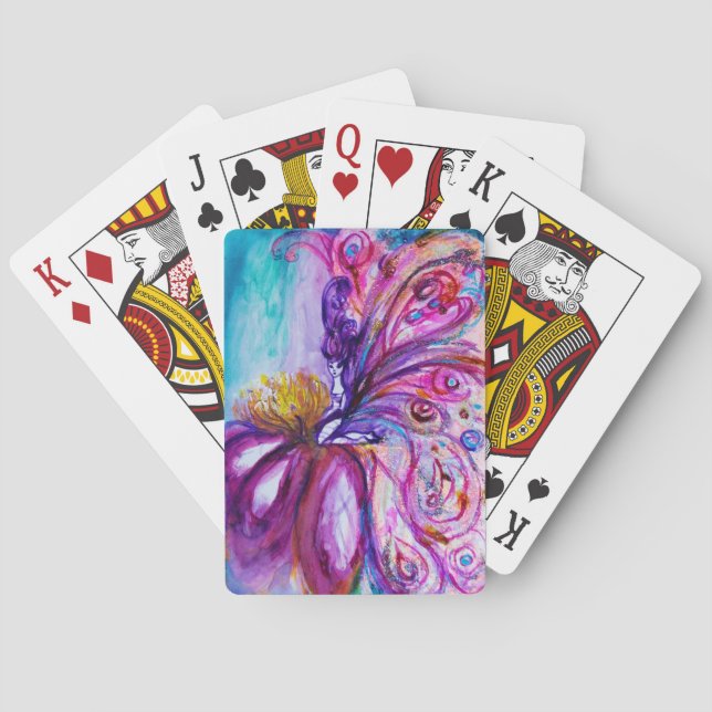 WHIMSICAL CUTE FLOWER FAIRY IN PINK,GOLD SPARKLES POKER CARDS (Back)