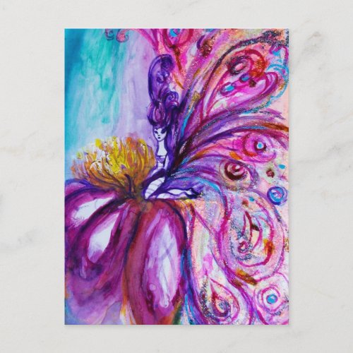 WHIMSICAL CUTE FLOWER FAIRY IN PINKGOLD SPARKLES POSTCARD