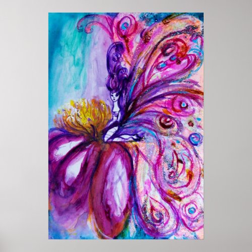 WHIMSICAL CUTE FLOWER FAIRY IN PINKGOLD SPARKLES POSTER