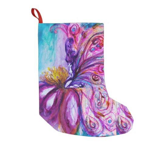 WHIMSICAL CUTE FLOWER FAIRY IN PINKGOLD SPARKLES SMALL CHRISTMAS STOCKING