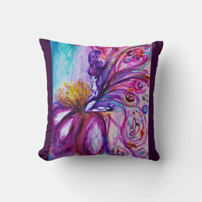 WHIMSICAL CUTE FLOWER FAIRY IN PINK,GOLD SPARKLES THROW PILLOW (Front)