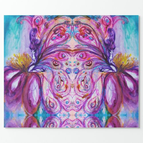 WHIMSICAL CUTE FLOWER FAIRY PINK PURPLE BLUE WINGS WRAPPING PAPER
