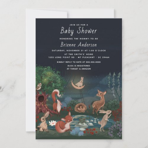 Whimsical Cute Forest Woodland Animals Baby Shower Invitation