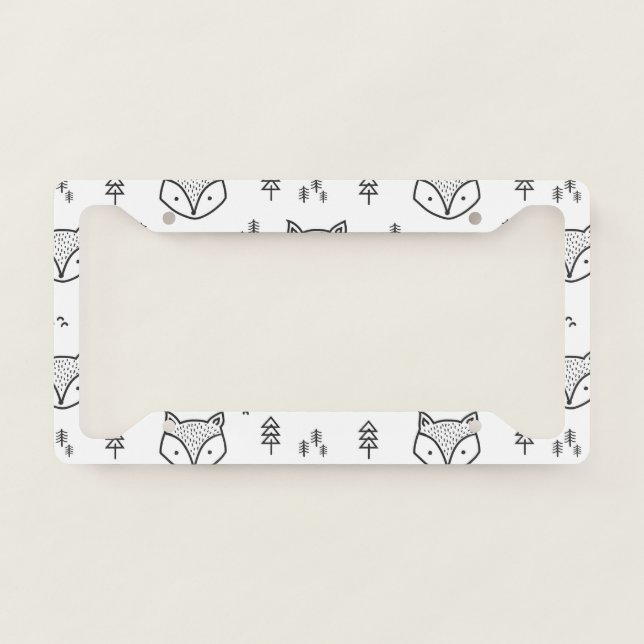Whimsical Cute Fox in White Background License Plate Frame (Front)