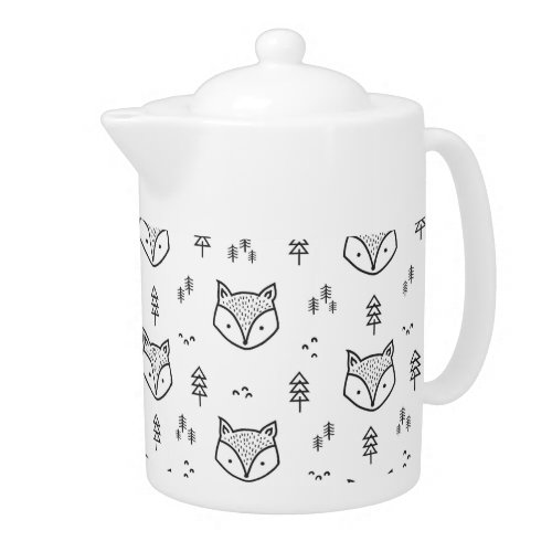 Whimsical Cute Fox in White Background Teapot