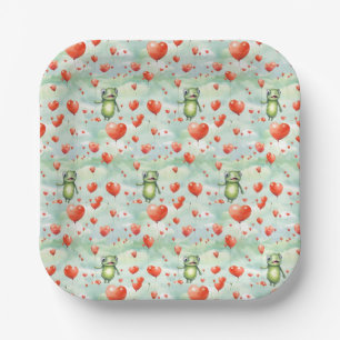 Whimsical cute frogs with red balloons paper plates