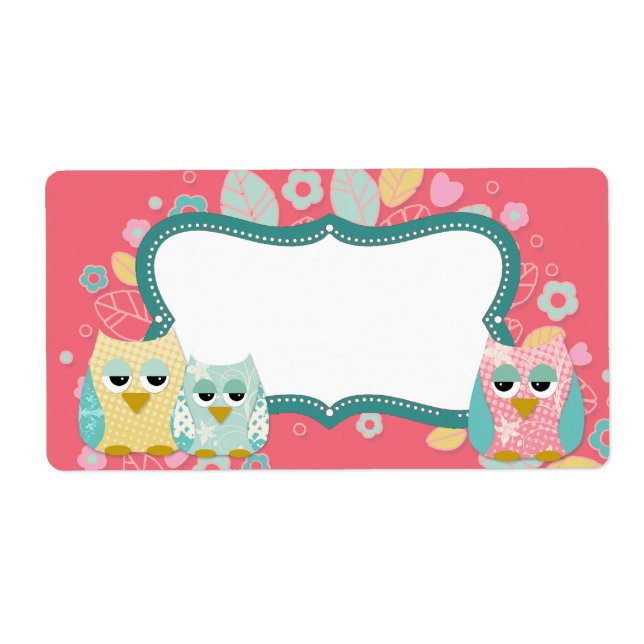 Whimsical Cute Fun Swirl Owl Baby Shower Blank Label (Front)