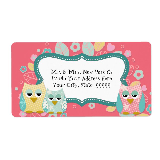 Whimsical Cute Fun Swirl Owl Baby Shower Stickers (Front)