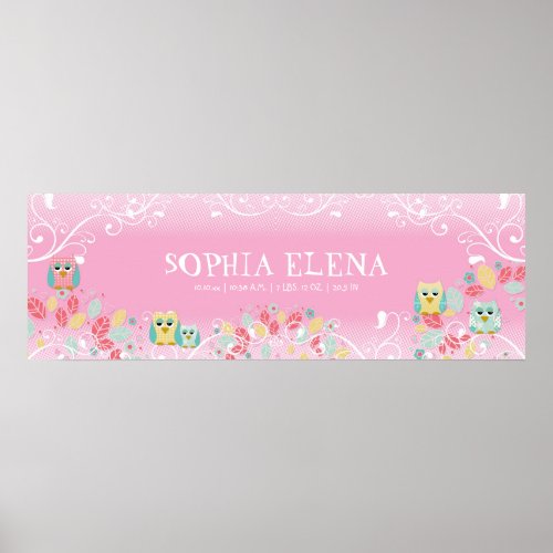 Whimsical Cute Fun Swirl Owl Owls Baby Name Wall Poster